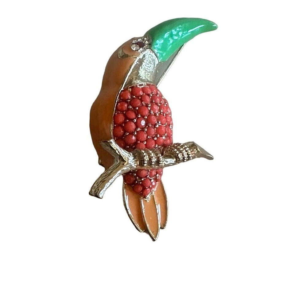 Unbranded Brooch Multicolor Toucan Bird Tropical Enamel Beaded Gold Tone Pin